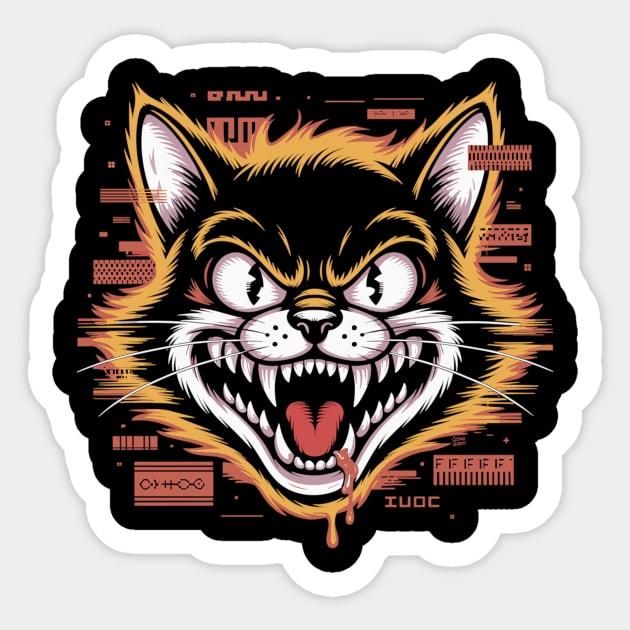 Glitchcore Cat Attack – Cyberpunk Psyop Kitty Sticker by Cosmo Gazoo